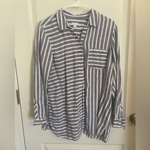 J. JILL Love 100% Linen Medium Oversized Striped Lagenlook Button Up Shirt